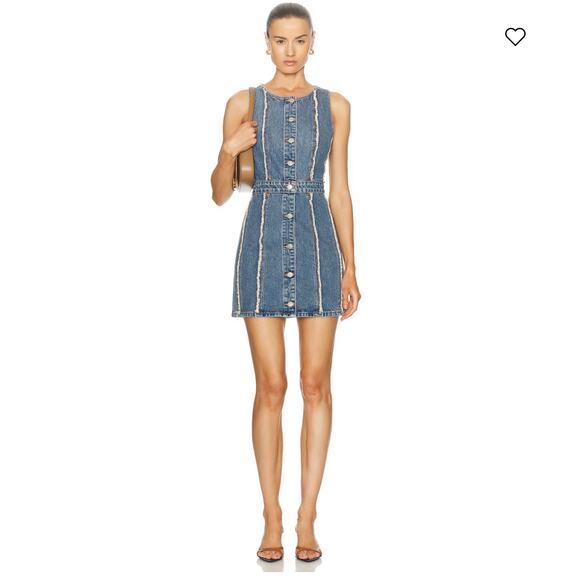 Re/Done Women's Sleeveless Frayed Trim Denim Mini Dress Bruna Blue Size S NWT - Picture 1 of 12